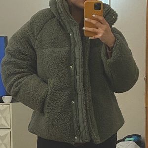 Fleece Puffer Jacket in Sage